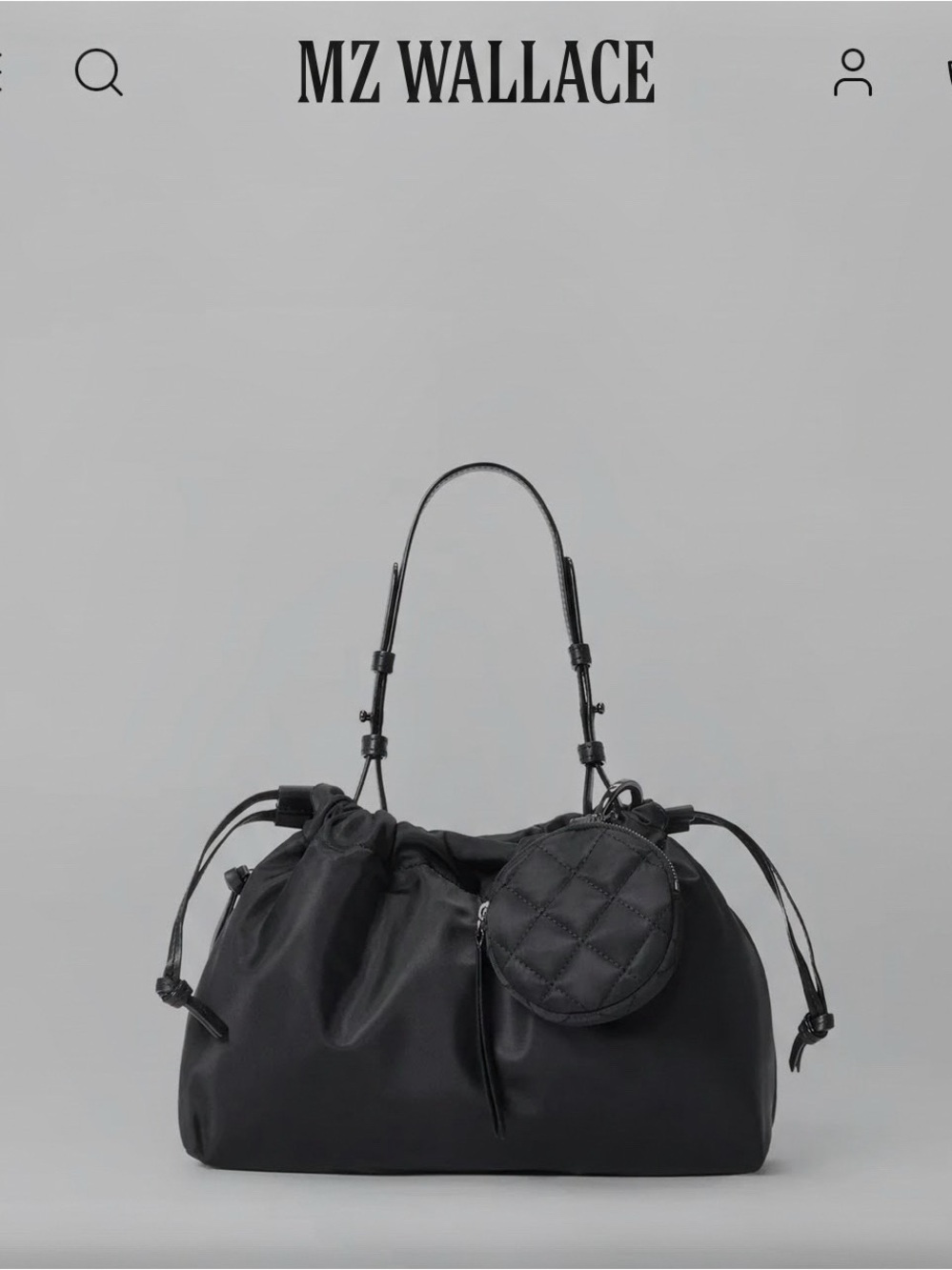 MZ Wallace Black Quilted Drawstring Shoulder Tote with Coin Pouch ~ Like NEW